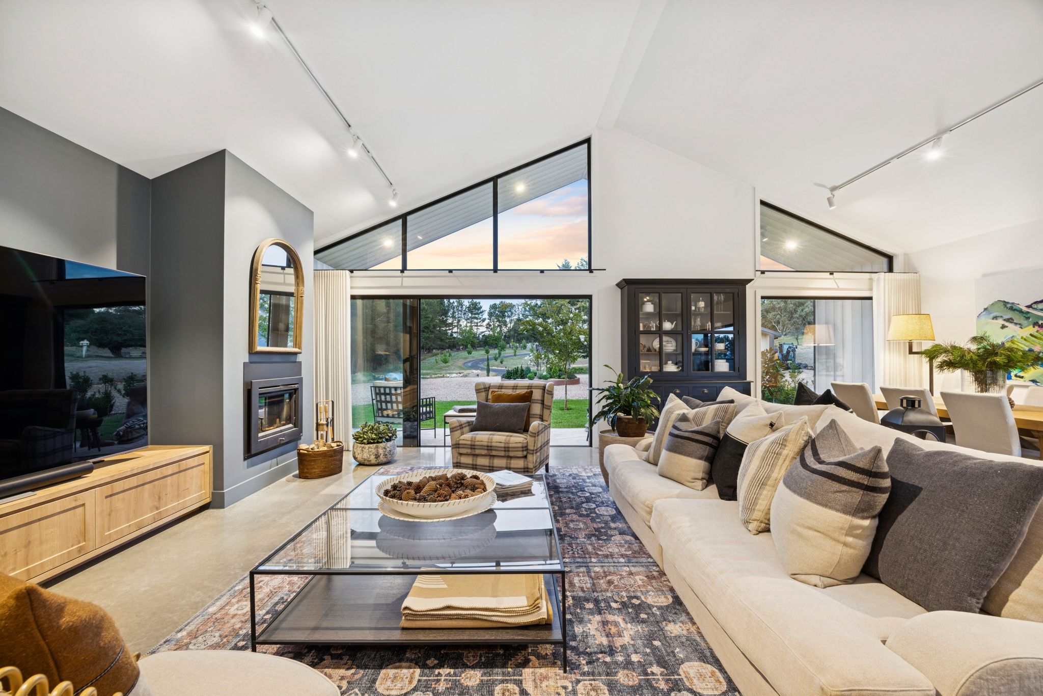 Elegant lounge interior with a fireplace